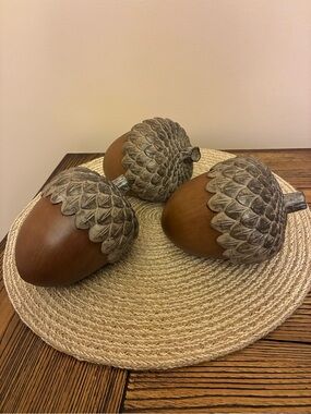 3 Large Decorative Resin Acorn Set - Brown and Taupe